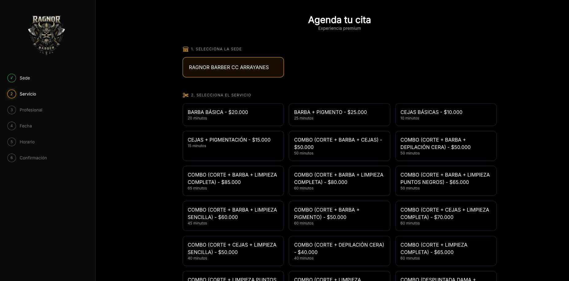 Ragnor Barber — Sistema de Citas